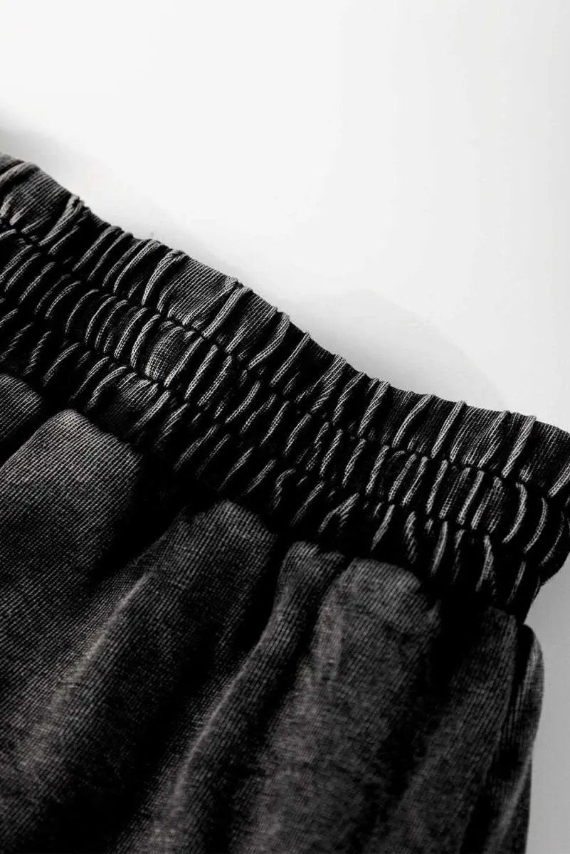 Chic Black Mineral Wash High-Waisted French Terry Casual Shorts - Love Salve